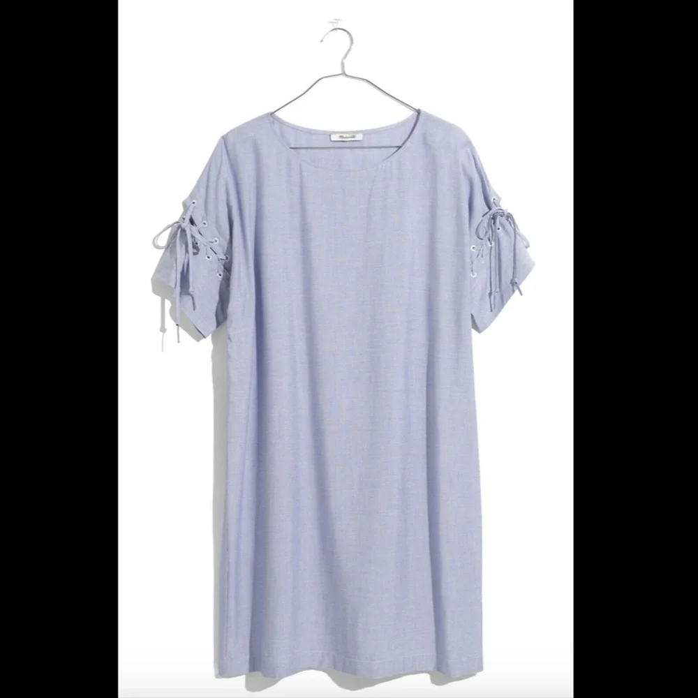 NEW Madewell Stripe Lace-Up‎ Sleeve Dress Small